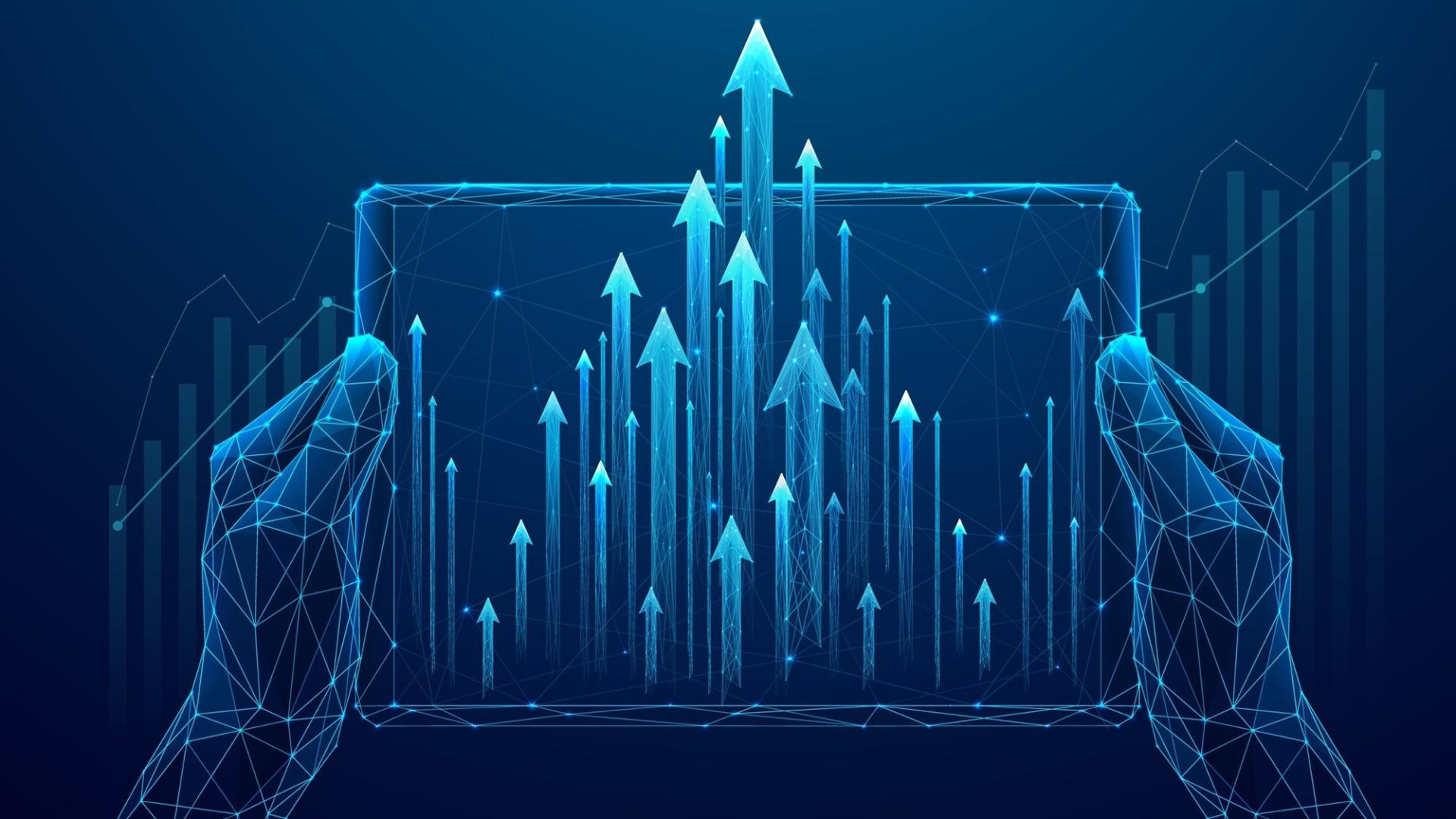 Wireframe hands holding screen