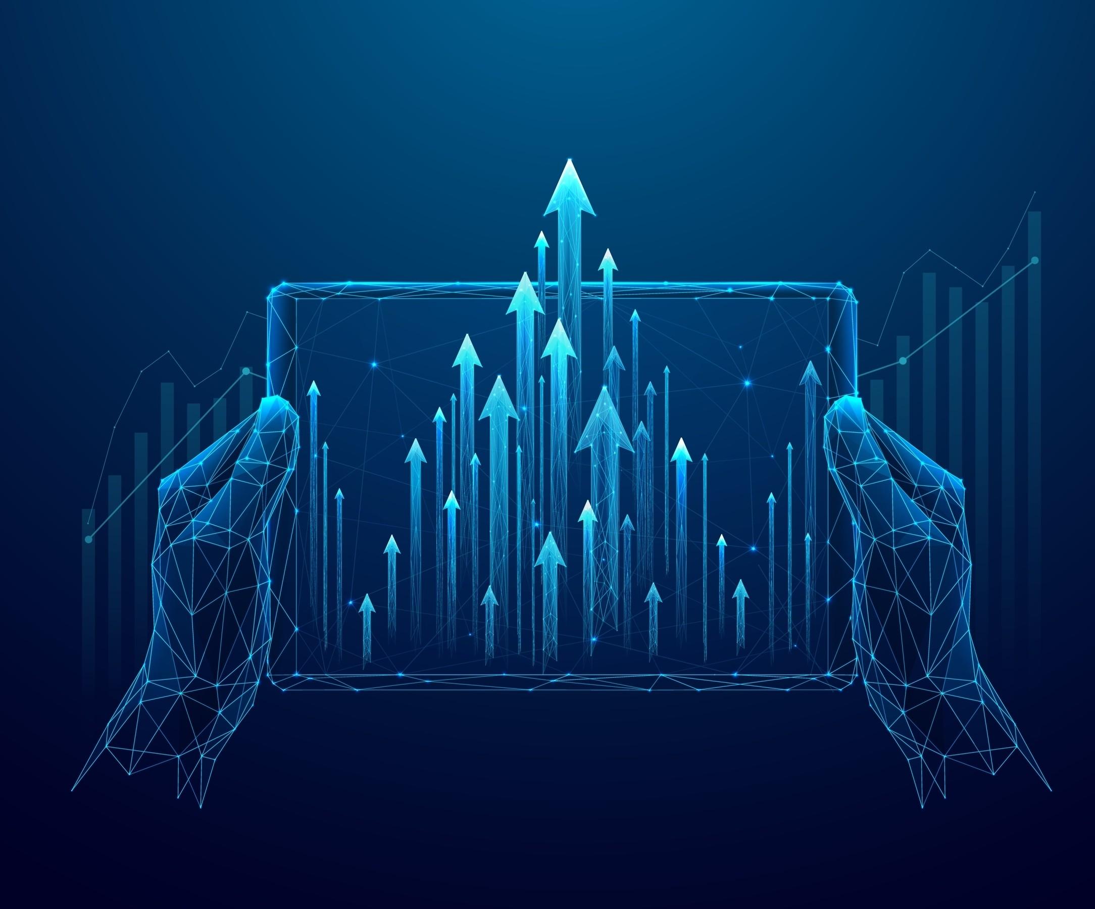 Wireframe hands holding screen