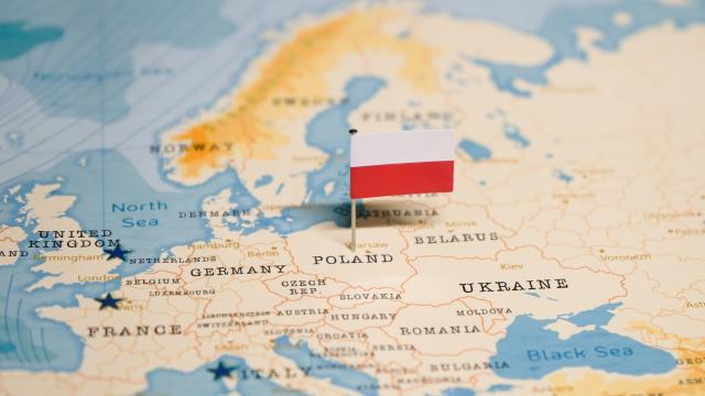 Map Europe - Poland with flag